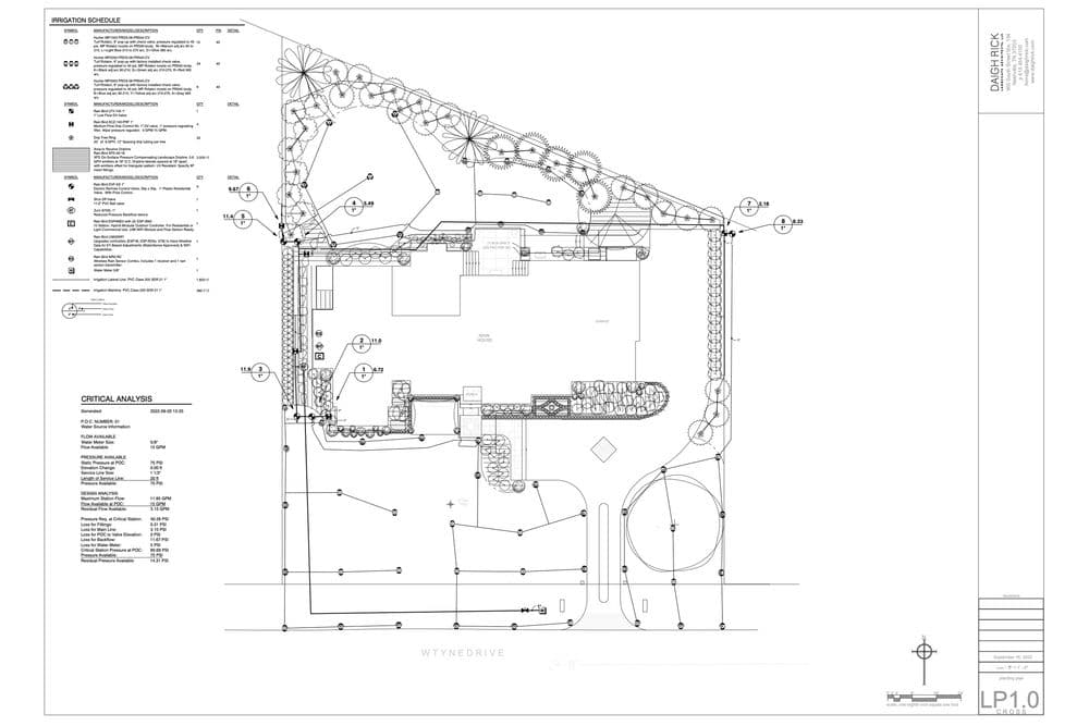 Site plan illustrating landscaping and layout details, including trees, pathways, and structures.